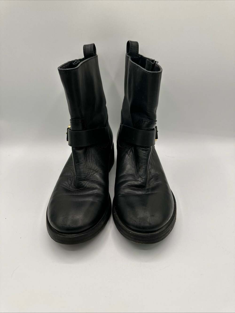 Tory Burch Black Leather Buckle Moto Boots Size 6M